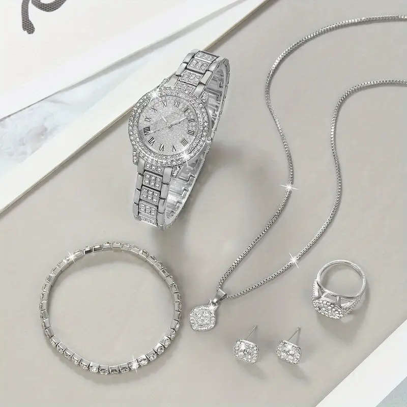 Elegant 1Piece Mscxdk Womens Round Quartz Watch And 6Piece Jewelry Set
