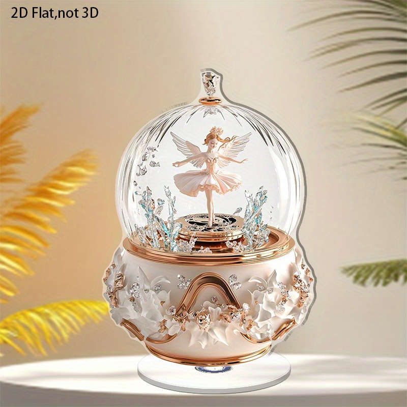1pc 2D Flat   Rotating Acrylic Music Box with Dancing Angel or Ballet Dancer Elegant Rose