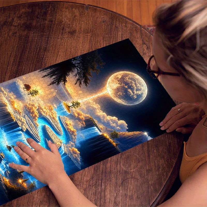 1000pcs Moonlight Waterfall Jigsaw Puzzle Large 80x40cm Paper Puzzle with Luminous