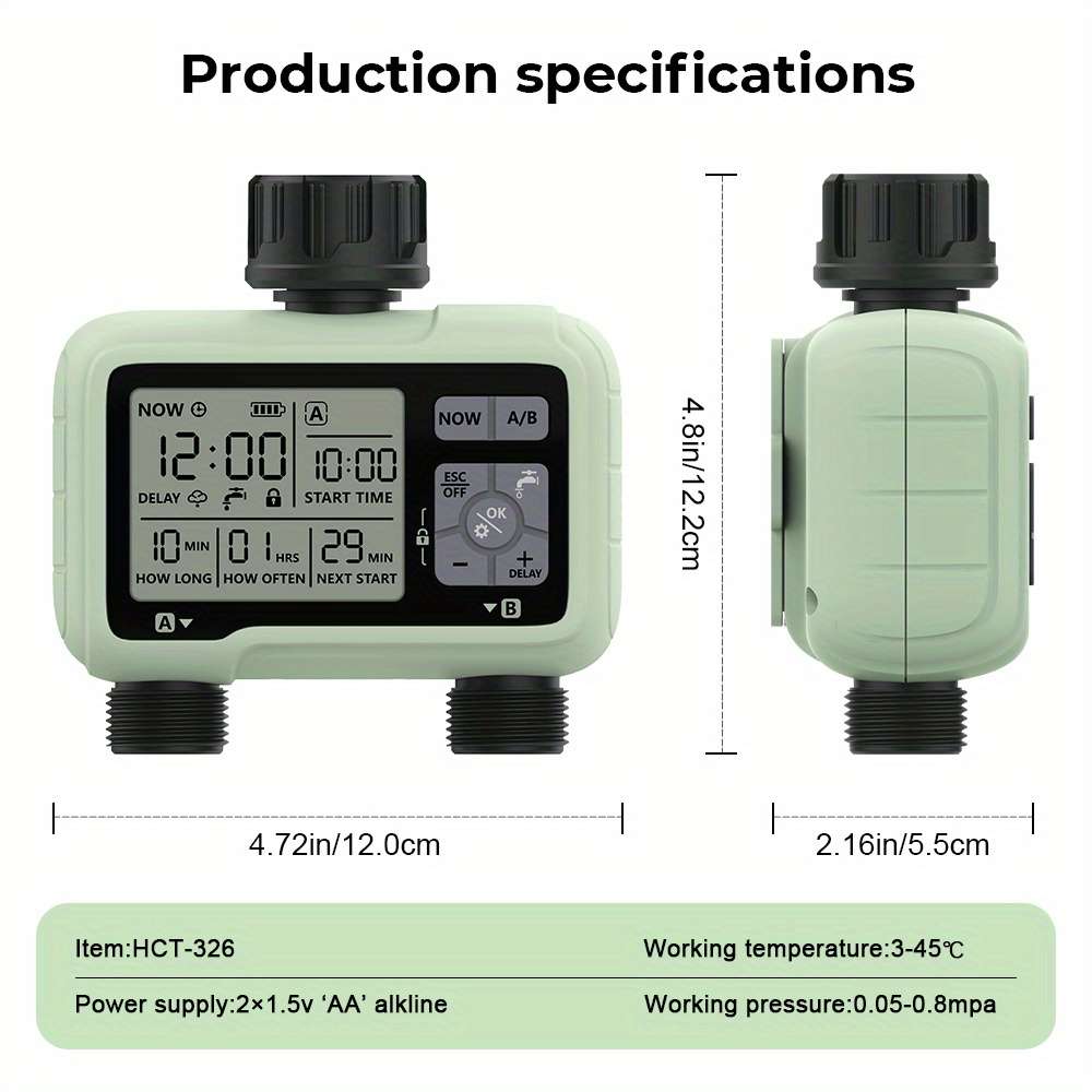 Timing System 2 Outlet Water Timer Watering Up