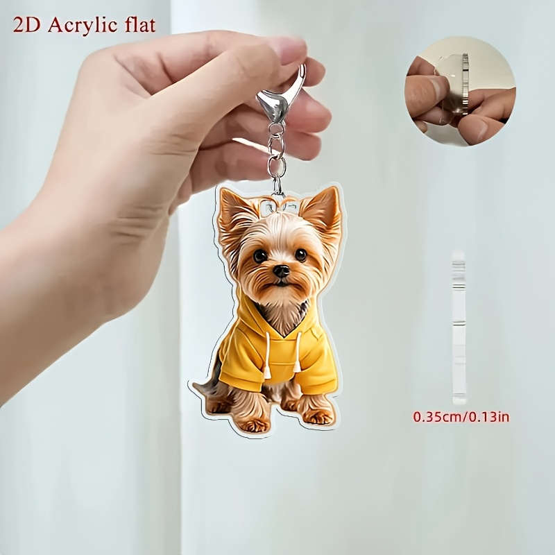 2D Flat Acrylic Keychain With Adorable Yorkshire Terrier Puppy Design 0.37Cm