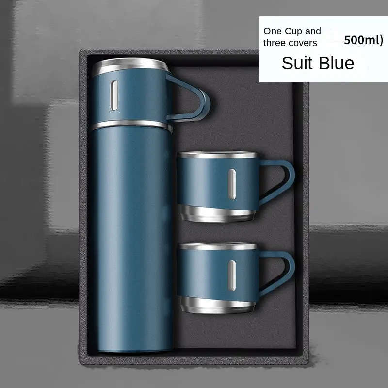 Set of 3 Vacuum Flasks Including a 500ml/16.9oz Thermal Mug for Business Use Made of Stainless Steel