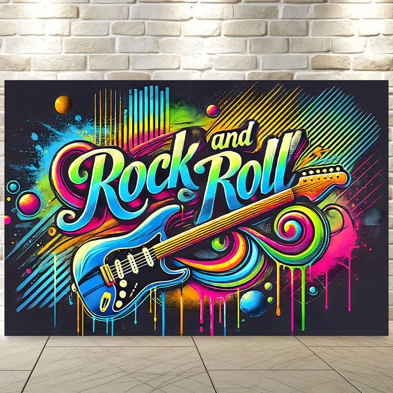 1pc Rock and Roll Vibrant Energy Polyester Backdrop Banner 243.84x182.88cm Wall Decor with Electr