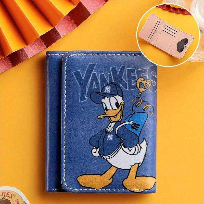 Disney Mickey Mouse Cartoon Wallet Short Three-Fold Coin Purse Id Card Holder Pu Mater