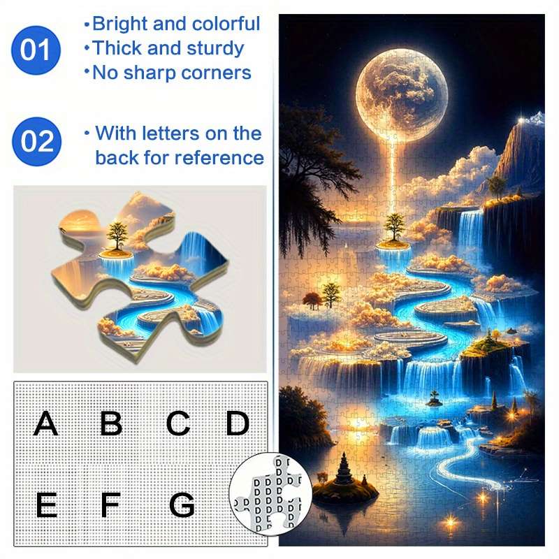 1000pcs Moonlight Waterfall Jigsaw Puzzle Large 80x40cm Paper Puzzle with Luminous