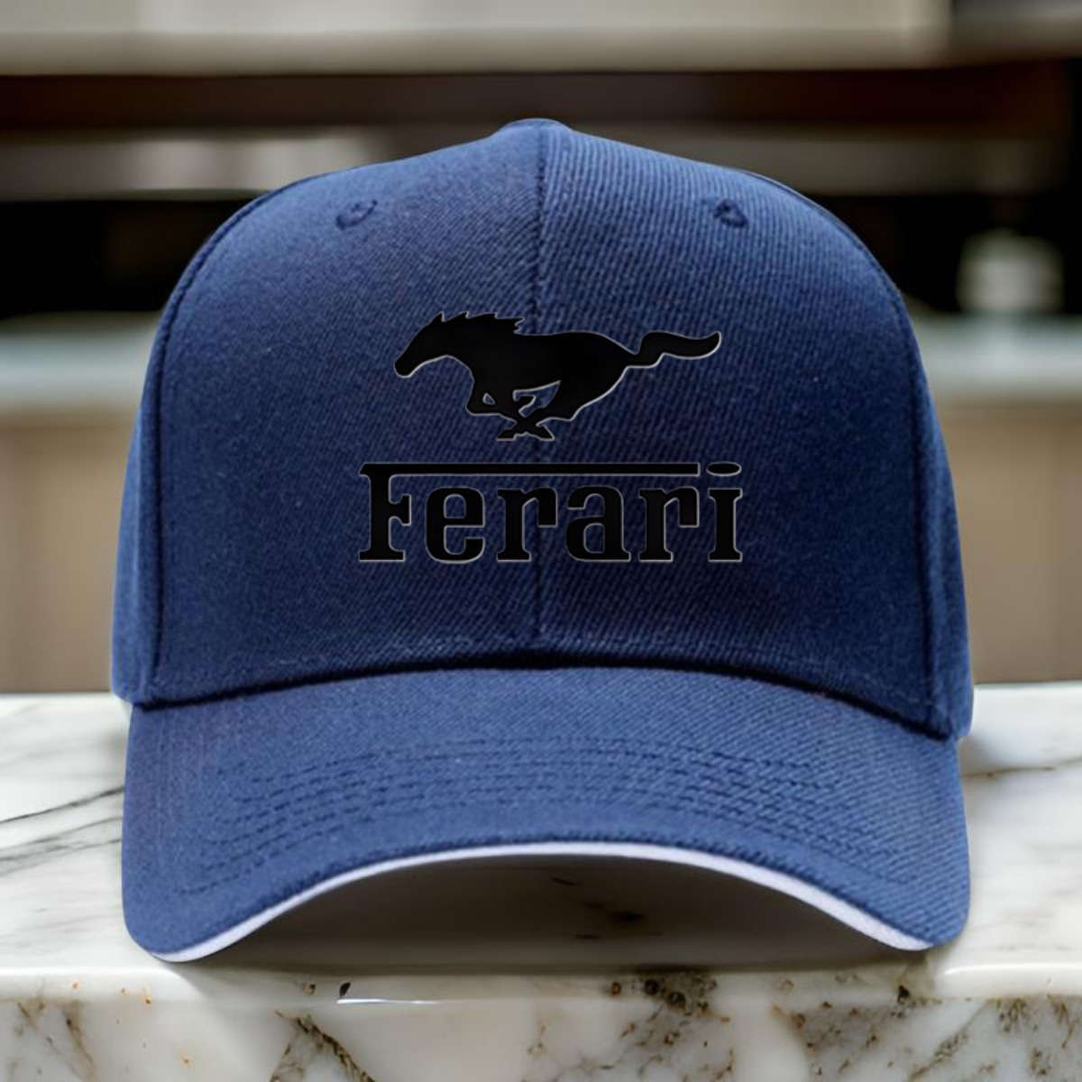 1pc Black Ferari Logo Golf Hip Hop Hat Adjustable Lightweight Breathable Sun Protection fo