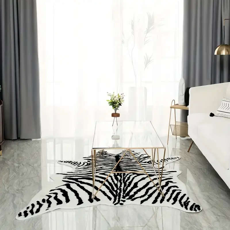 Large Zebra Print Velvet Area Mat - Soft, Washable, Non-Slip, Suitable for Living Room
