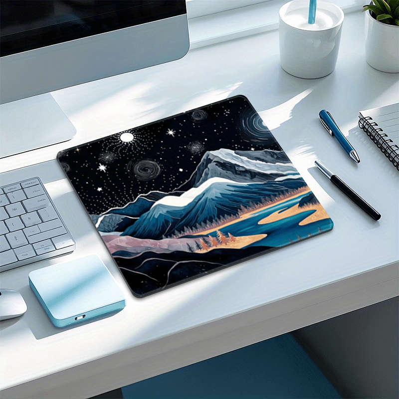 1pc Unique Small Square Mouse Pad Featuring a Moonlit Night Sky And Mountain Design Perf