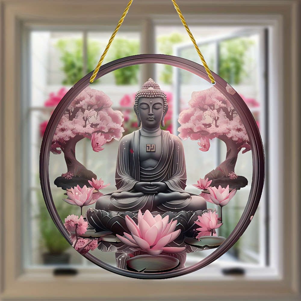 1pc 2D Flat   Classic Acrylic Buddha Wall Hanging Decorative Plaque with Pink for Lotus Sakur