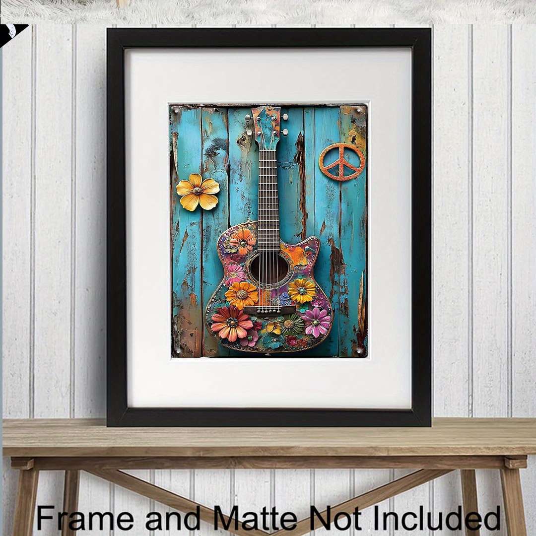 2D Flat  20.32x25.4cm Frameless Guitar Wall Art Retro Wall Decor for Bar Cafe Restaurant Ho