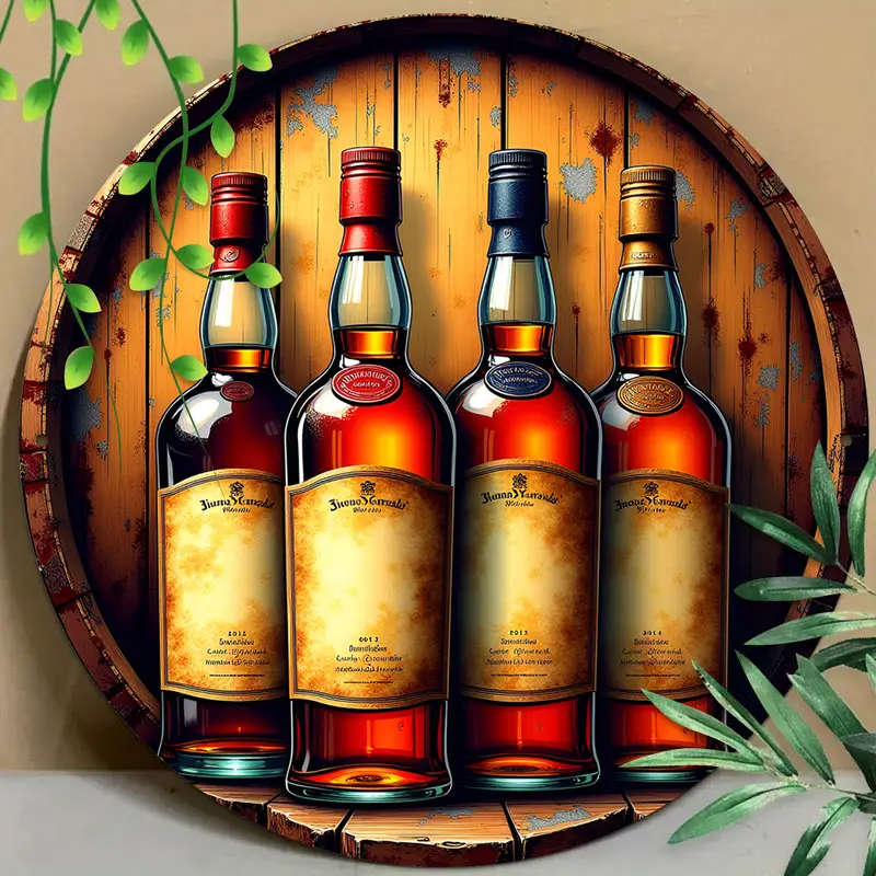 Vintage Aluminum Round Sign Wine Bottle Themed Wall Hanging Decorative Plaque Multipurpose Retro