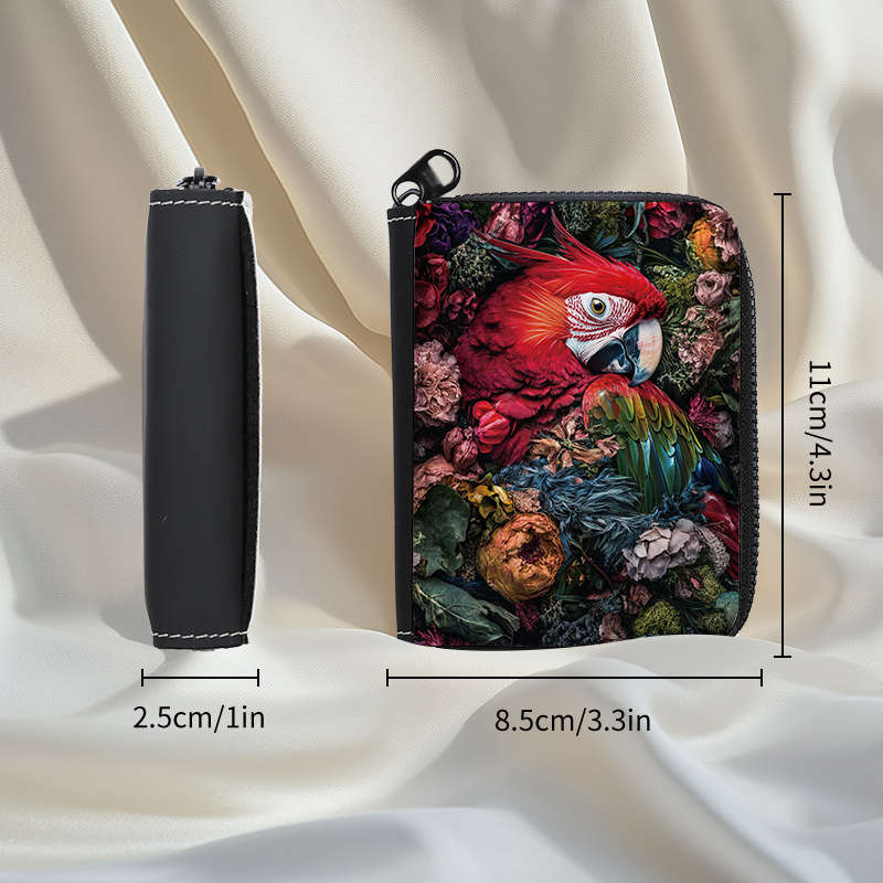 Tropical Parrot Print Womens Wallet Vibrant Floral Bird Design Multi-Card Slots Zipp