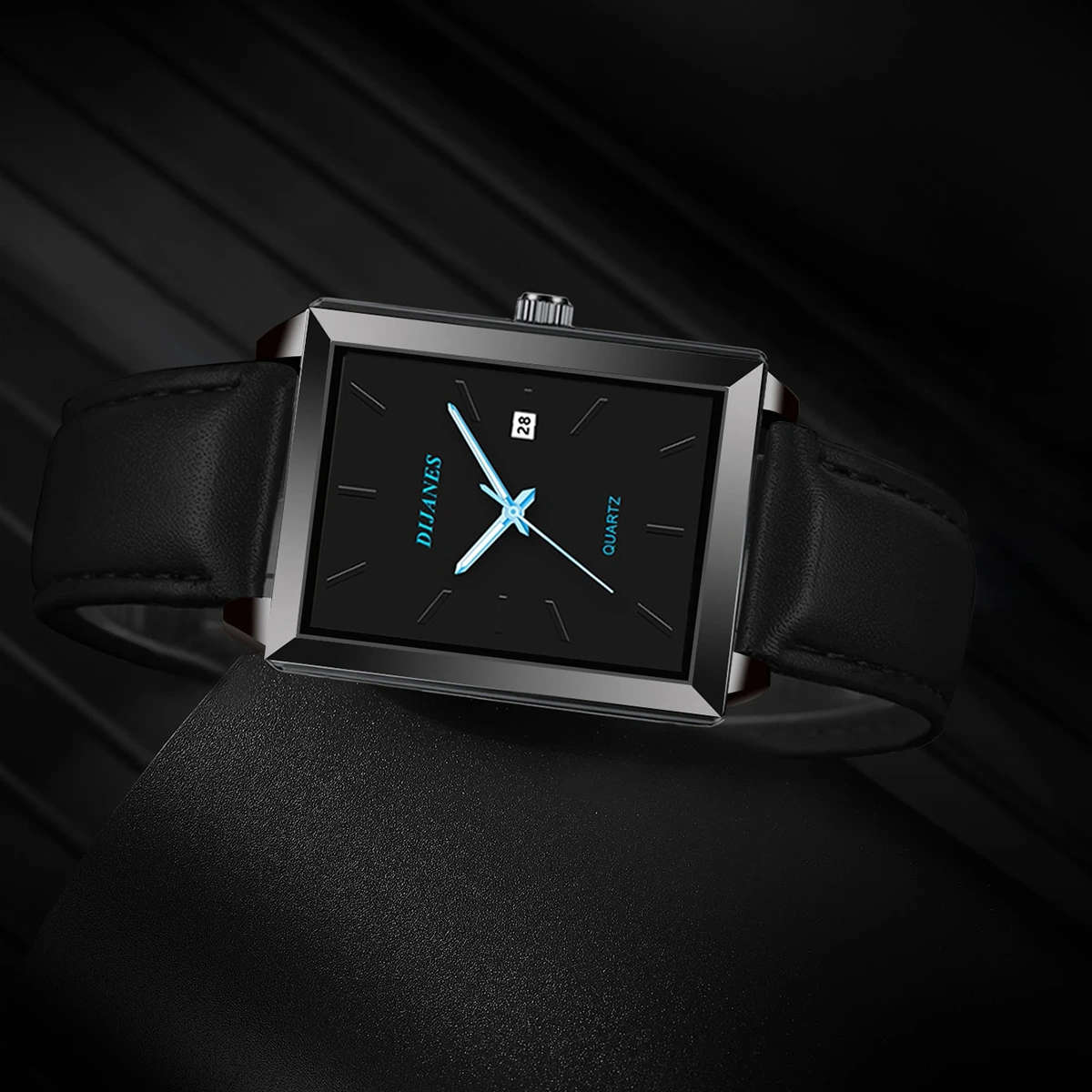 1pc Elegant Rectangular Quartz Watch for Men and Women with PU Leather Strap Date Display and Stylis