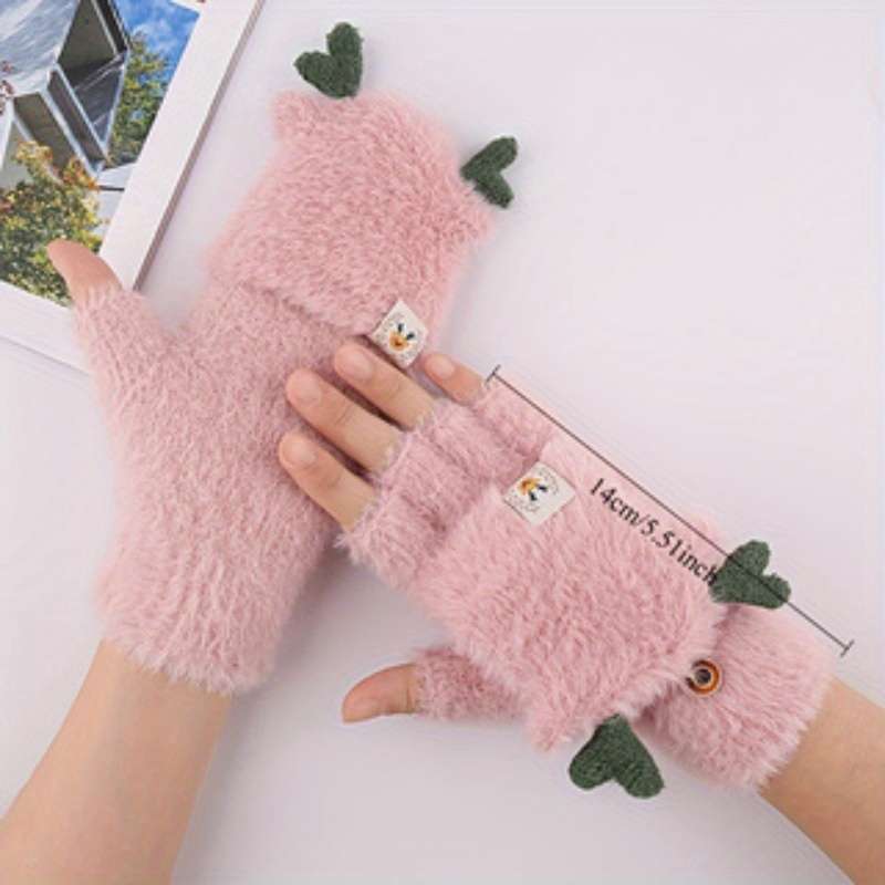 1 Pair White One Size Warm Gloves