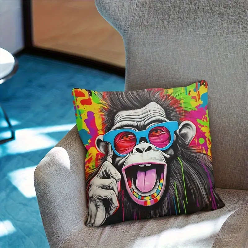 4 Piece Punk Style Monkey with Fashion Glasses Pillow Covers - Soft Zipper Closure