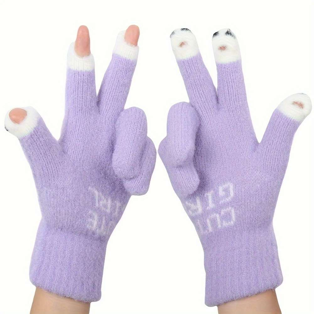 1 Pair Purple Warm Gloves