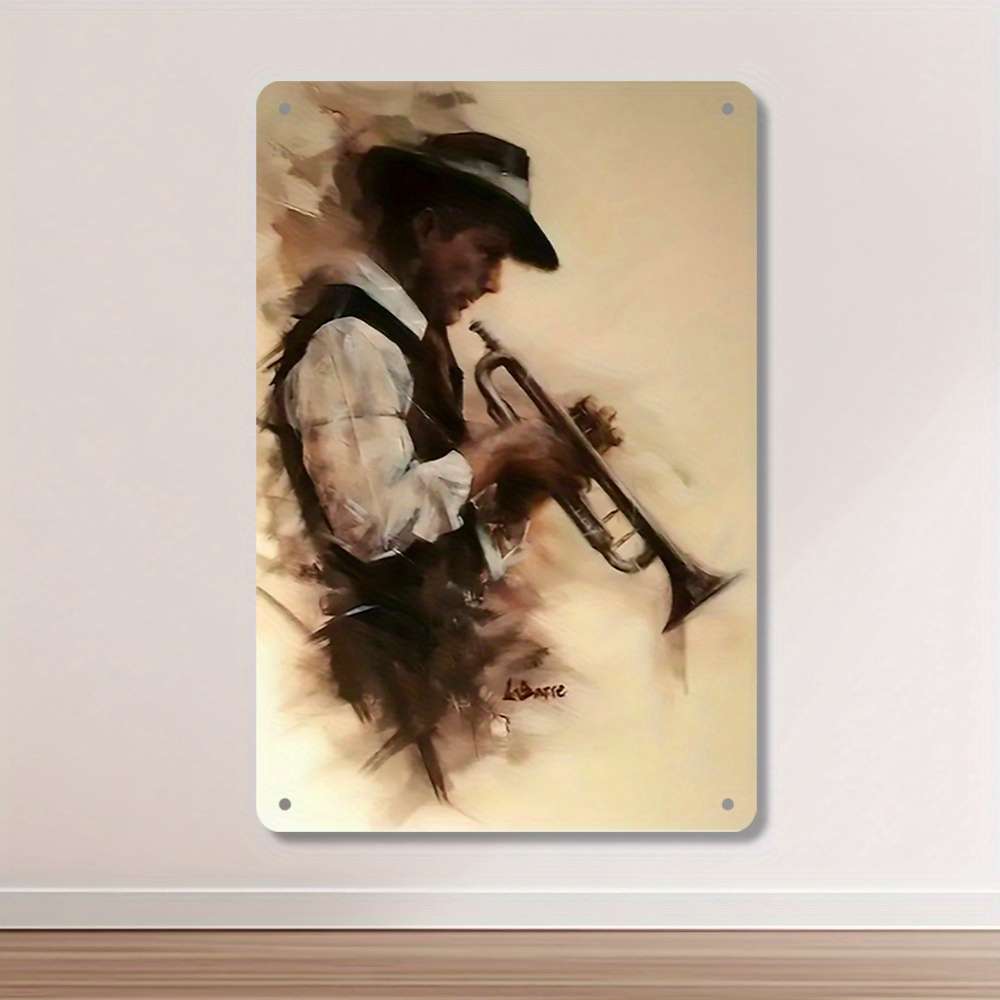 Vintage Abstract Trumpet Player Iron Wall Art Sign 20.32x30.48 cm Rustic Decorative Plaque fo