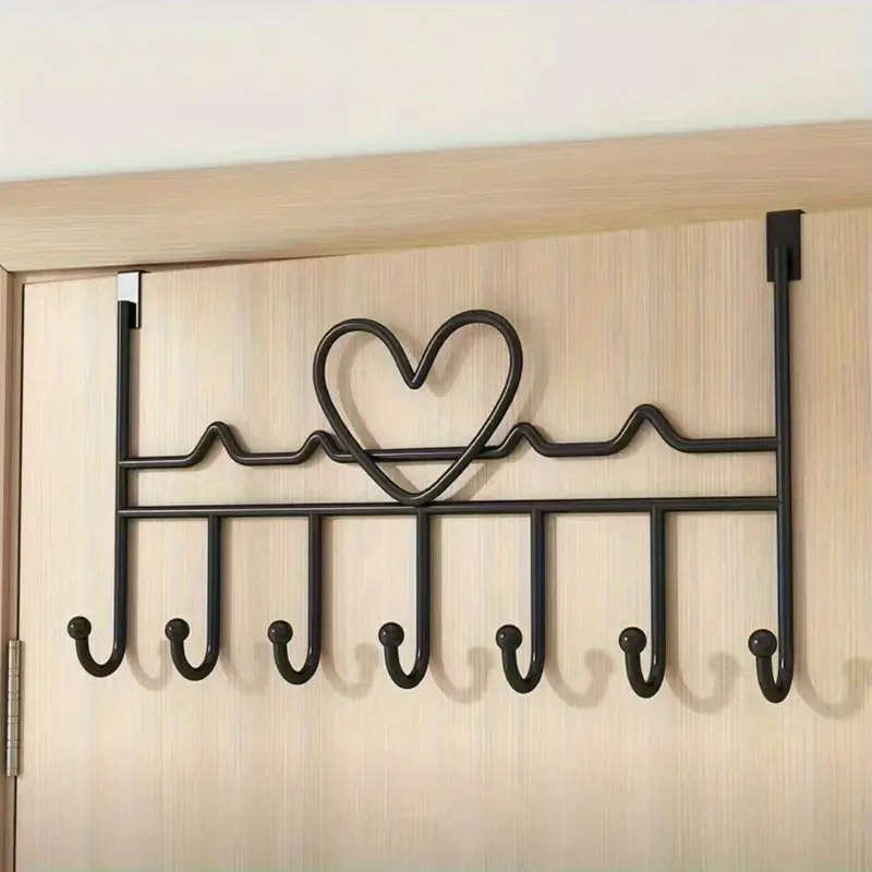 1pc 7-Hook Over-the-Door Organizer Rack Space-Saving Metal Storage for Towels Clothes Hats More Easy
