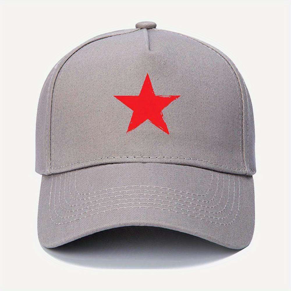 1pc 100% Cotton Adjustable Baseball Cap with Red Star Design Sun Protection Machine Washable Bla
