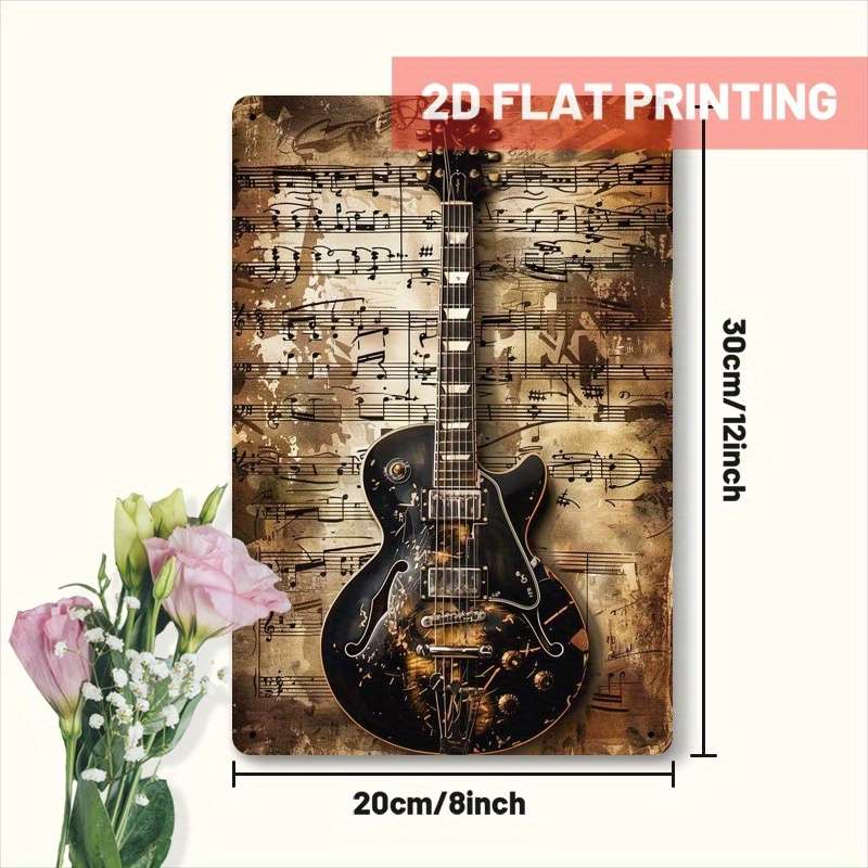 Room Decor  Vintage Iron Sign Guitar Musical Instrument Theme Retro Wall Decor 2D Flat P