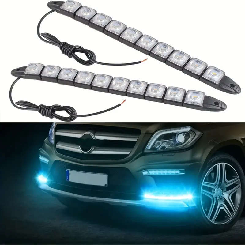 2pcs Flexible 10LED Snake Car Ice Blue Lights for Vehicles Hardwired
