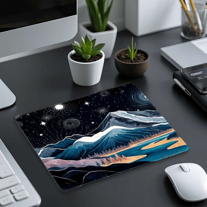 1pc Unique Small Square Mouse Pad Featuring a Moonlit Night Sky And Mountain Design Perf