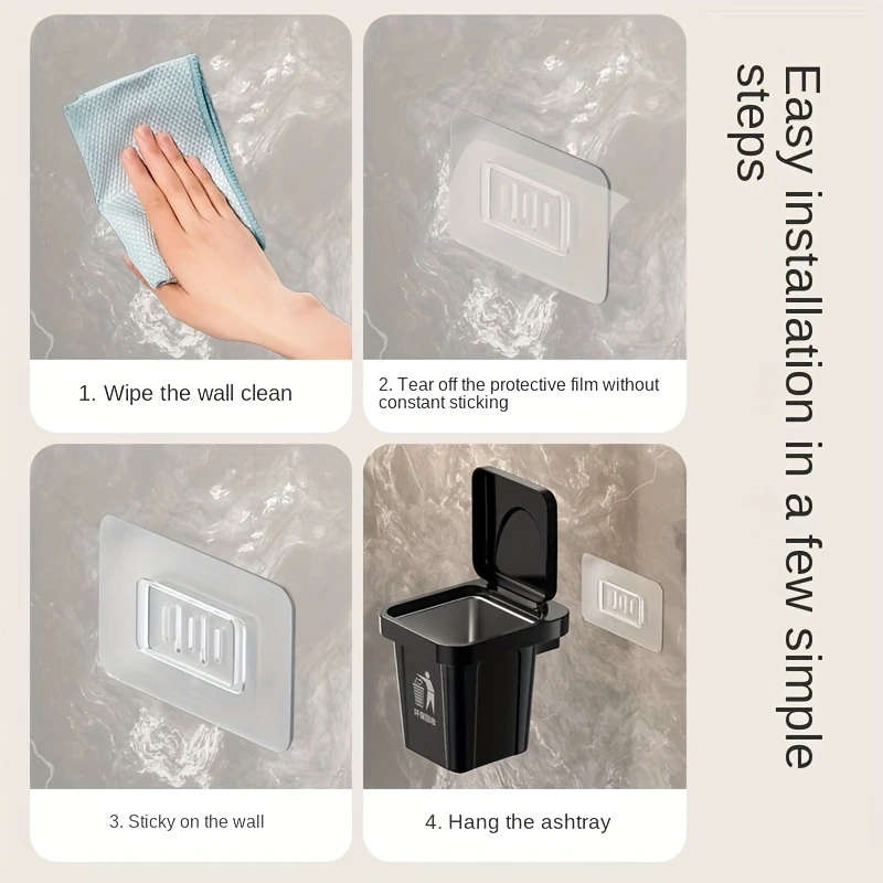 1pc LDQ Stainless Steel Wall-Mounted Ashtray with Red Lid No Drilling Required Modern Square Design