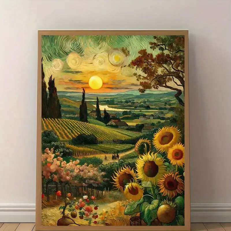 1 Piece Van Gogh Sunflowers & Sunset Frameless Canvas Print - Modern Classic Art Deco