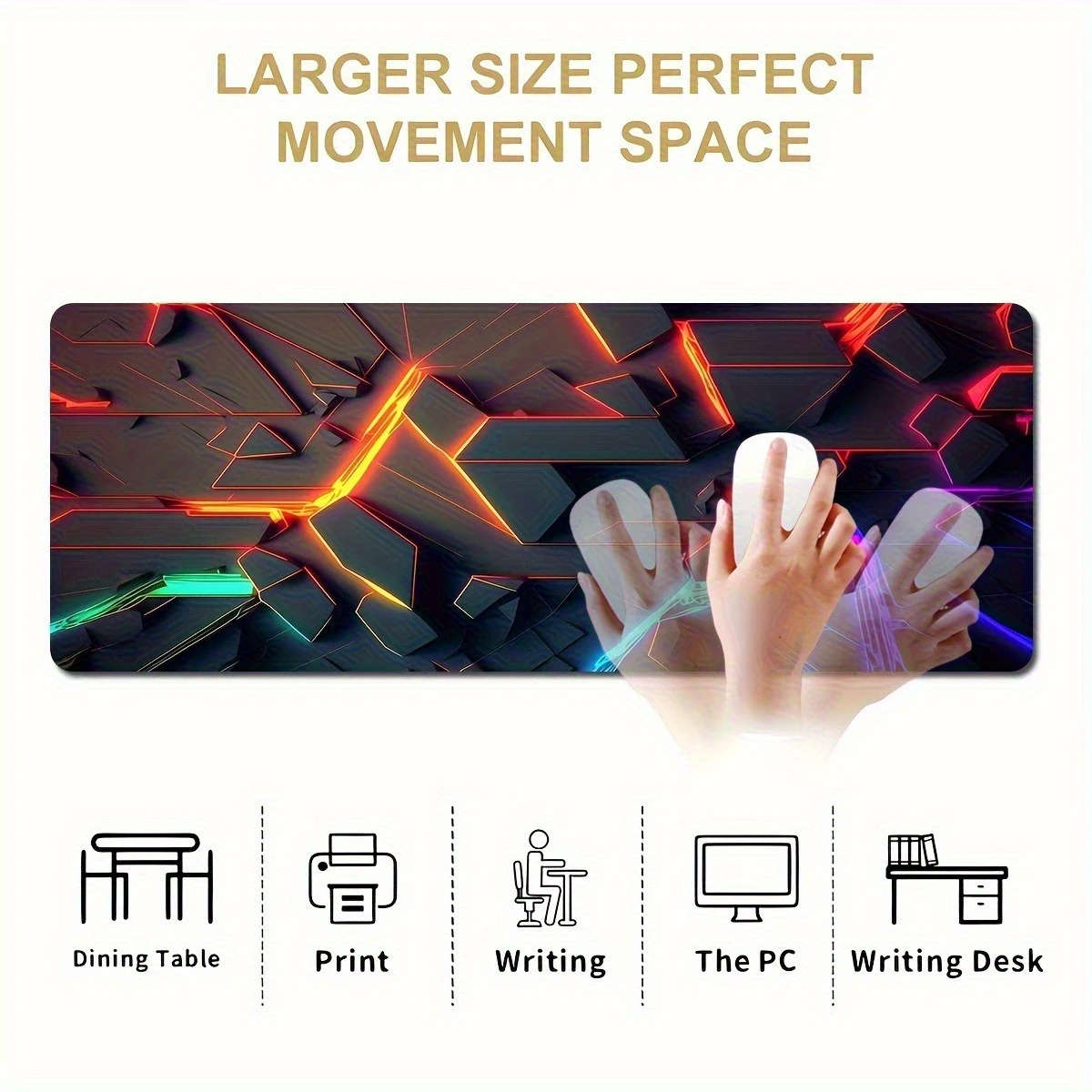 1pc 40x90cm Gaming Mouse Pad with Vibrant Neon Abstract Art Design Non-Slip Rubber Base