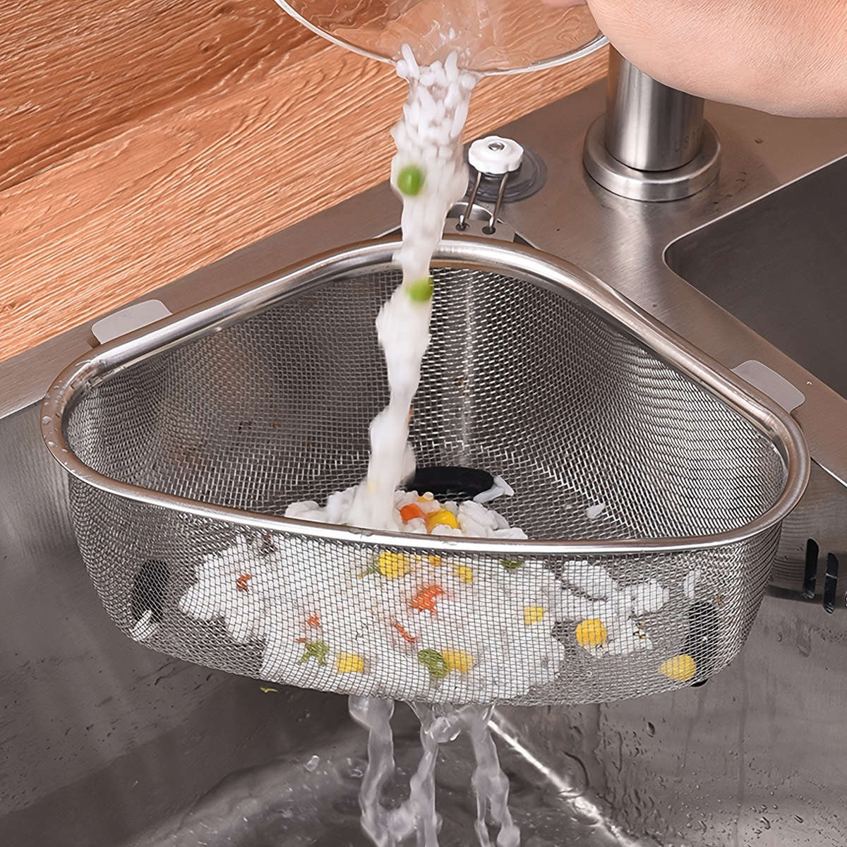 1pc Stainless Steel Sink Strainer Basket Leak-Proof Metal Garbage Filter with Mesh Storage for Fr