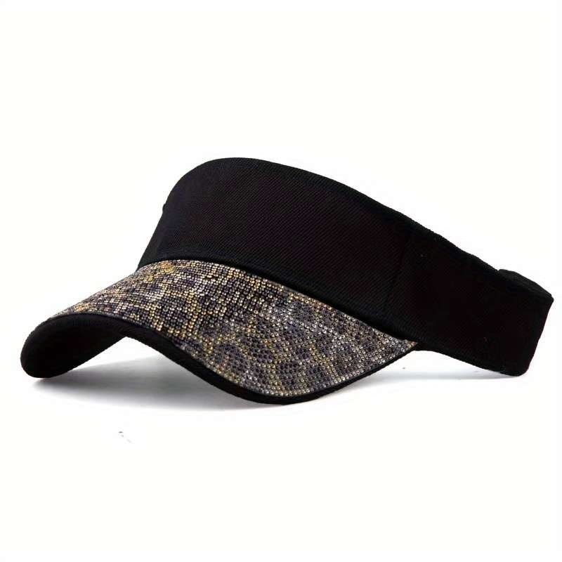 of a New Women'S Leopard Print Stylish Sun Hat Adorned with Crystals a Versatile Brimless