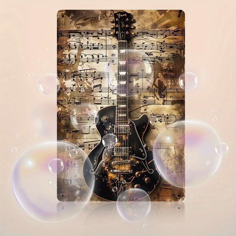 Room Decor  Vintage Iron Sign Guitar Musical Instrument Theme Retro Wall Decor 2D Flat P