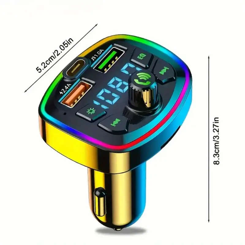 Car FM Transmitter Bluetooth Mp3 Player Car Charger with USB Port and TF Card Slot