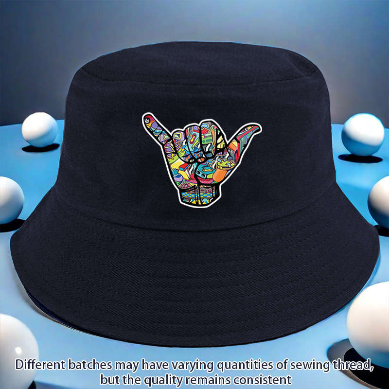 A Fisherman Hat Featuring a Colorful 'Hip-Hop' Gesture Pattern Versatile And Available in Mult