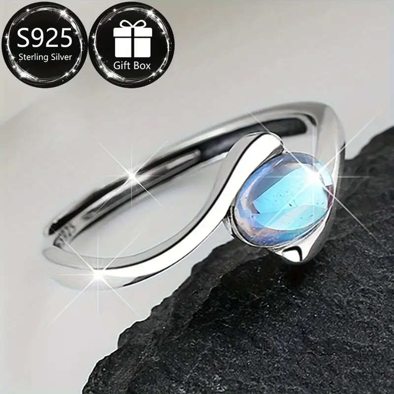 S925 Sterling Silver Moonstone Ring Adjustable SIZE