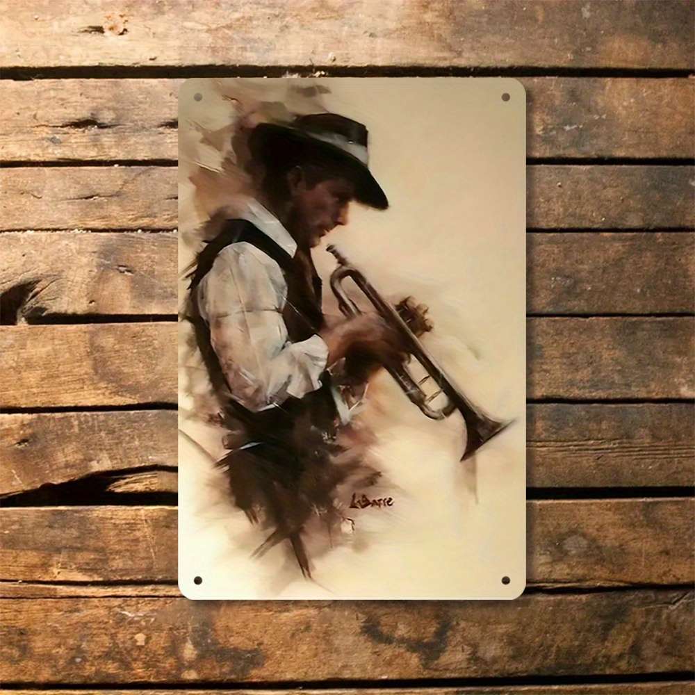 Vintage Abstract Trumpet Player Iron Wall Art Sign 20.32x30.48 cm Rustic Decorative Plaque fo