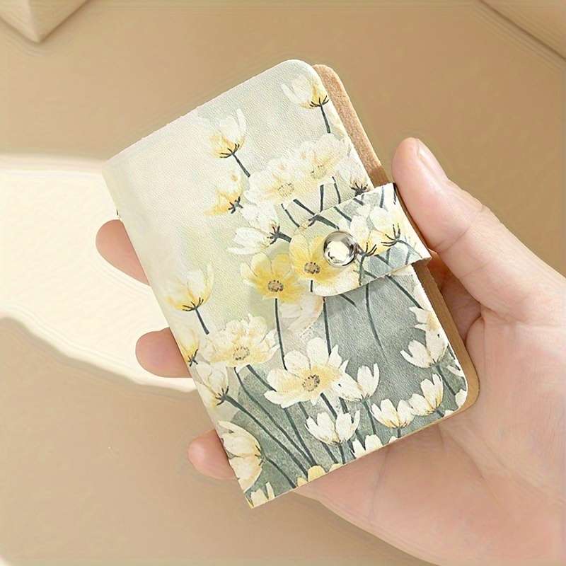 Elegant Floral Pattern Synthetic Faux Leather Card Holder
