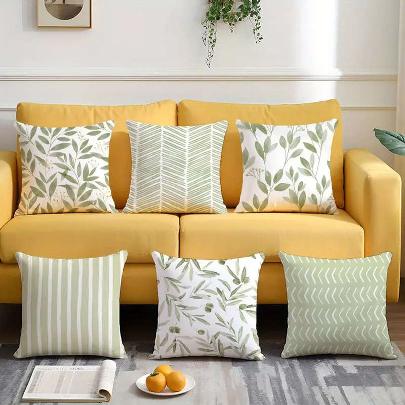 6 Pieces Botanical Print Pillow Covers - Zipper Closure & Machine Wash