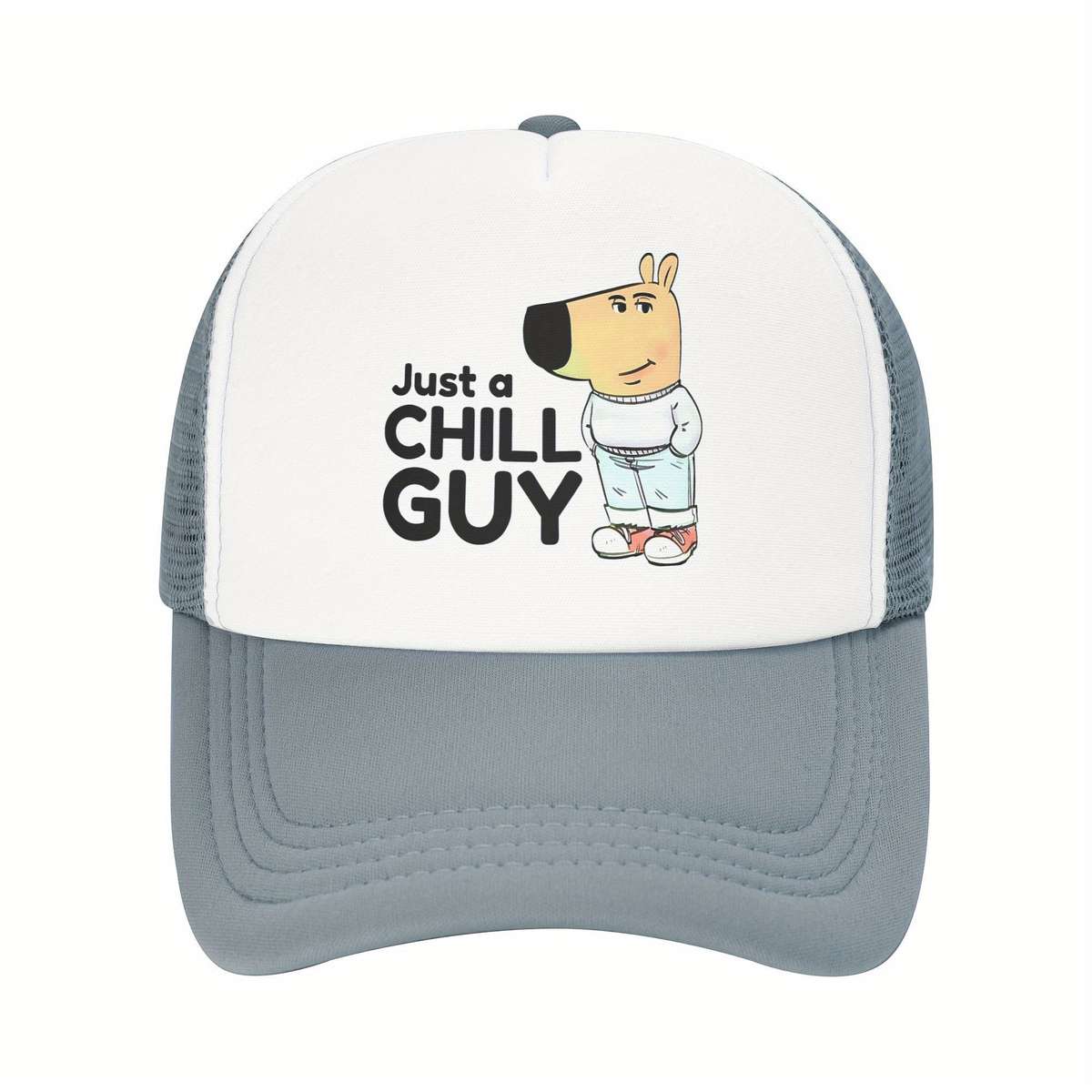 1pc Chill Guy Cartoon Print Baseball Cap 100% Polyester Adjustable Snapback Trucker Hat Lightwei