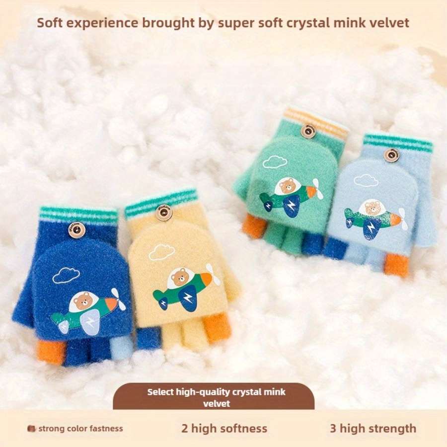 1 Pair Dark Blue Flexible Half Finger Flip Cover Warm Gloves