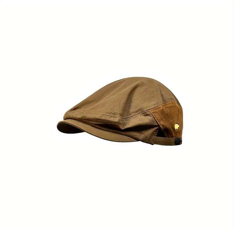 1pc Vintage British Style Beret Cap Unisex Lightweight Polyester Newsboy Hat with Embroidered Log