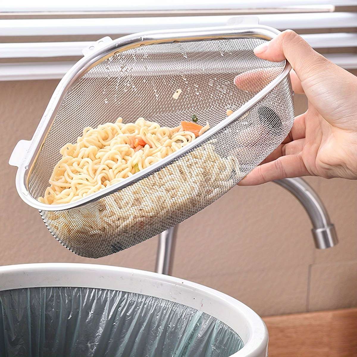 1pc Stainless Steel Sink Strainer Basket Leak-Proof Metal Garbage Filter with Mesh Storage for Fr