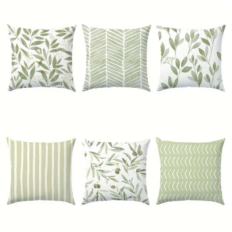 6 Pieces Botanical Print Pillow Covers - Zipper Closure & Machine Wash