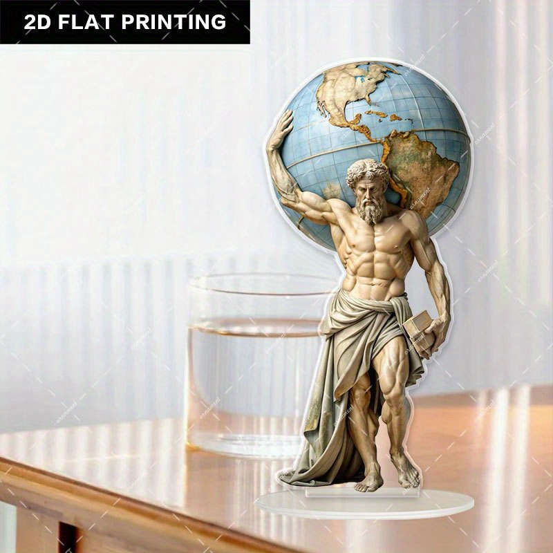 1pc 2D Flat   Acrylic Hercules Greek Mythology Statue Classical Desktop Artwork with Detai