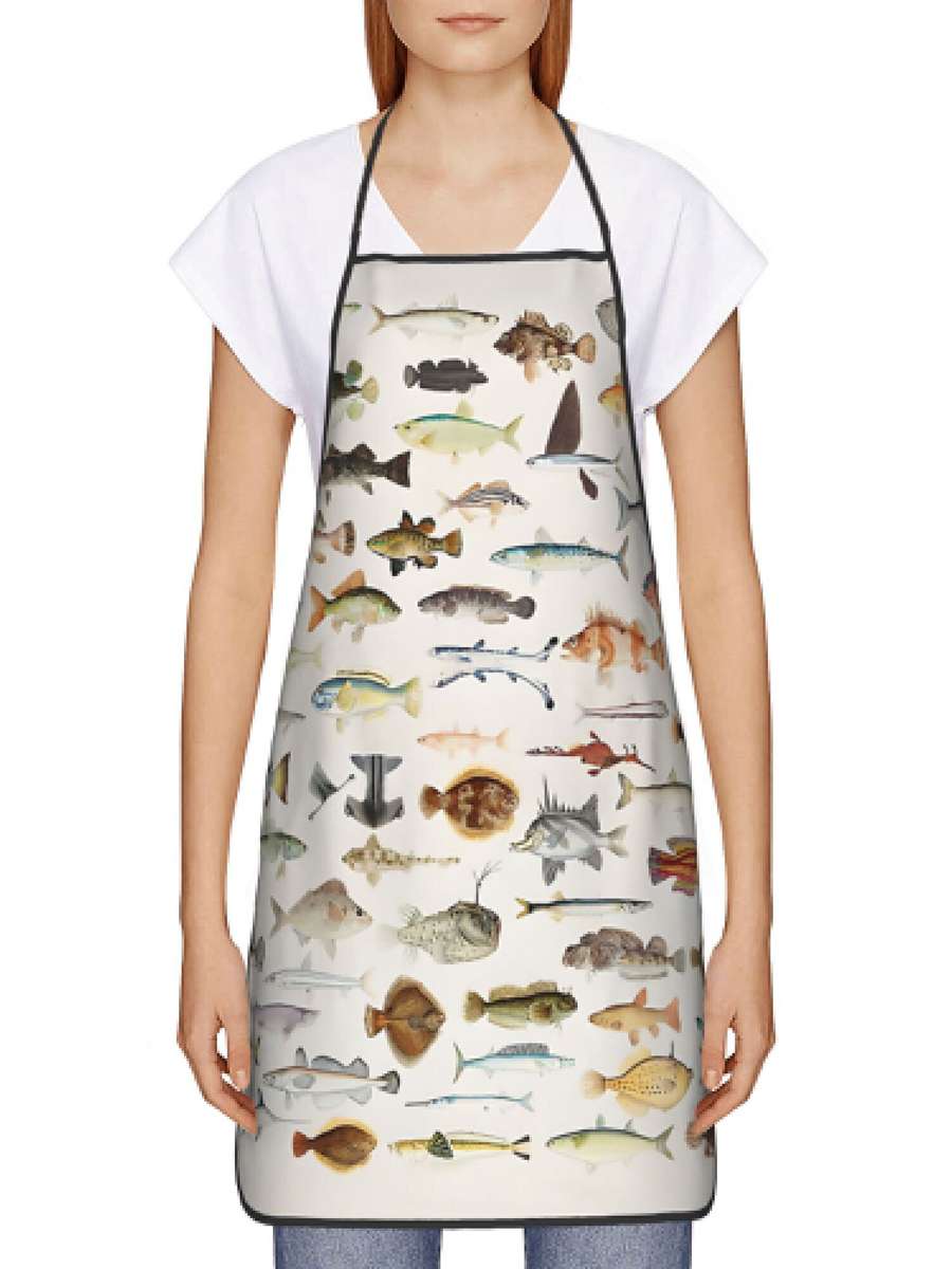 1pc Humorous Apron Featuring a Fish Chart for Cooks in Restaurants.