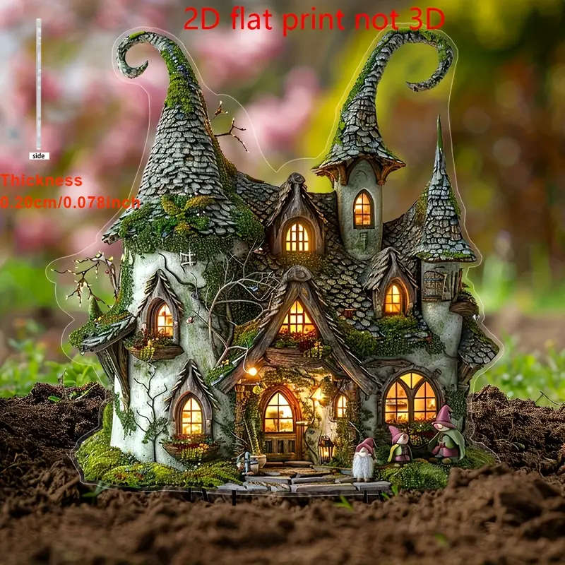 2D Flat Charming Fairytale Cottage Acrylic Garden Stake