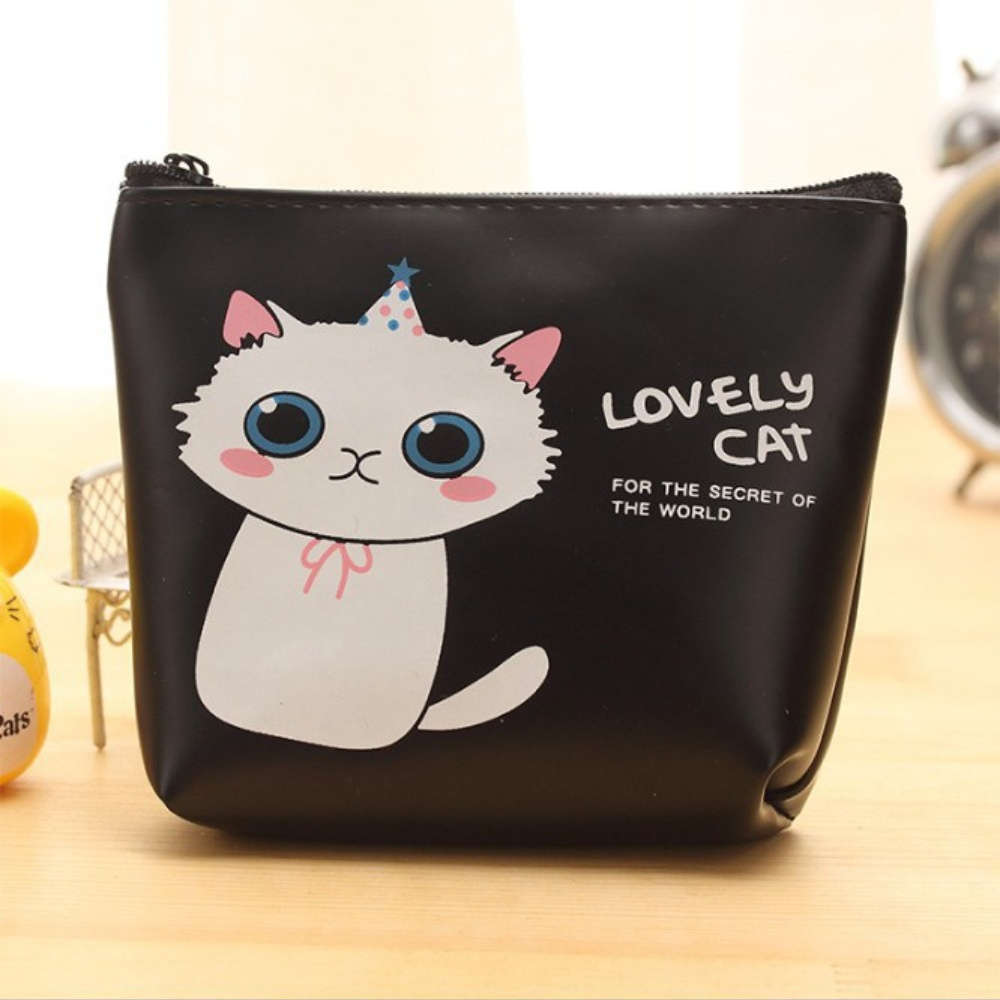 Women'S Cat-Themed Zipper Coin Purse Compact Wallet With Adorable Cartoon Kitty Design Multi