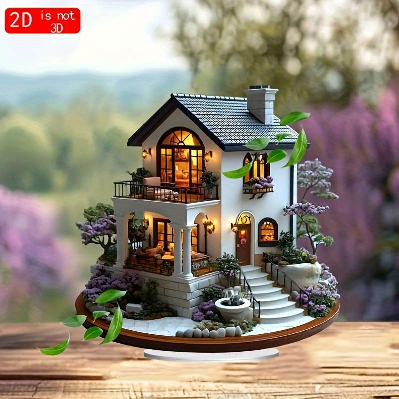 1pc 2D Flat  A  Acrylic Decoration Featuring a Charming Garden Courtyard Design in a Rustic Styl