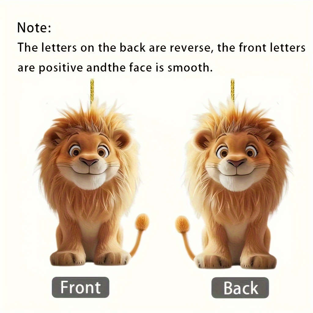 1pc 2D Flat    Acrylic Flat Lion Car Hanging Ornament Cool Rearview Mirror Decor Keychain