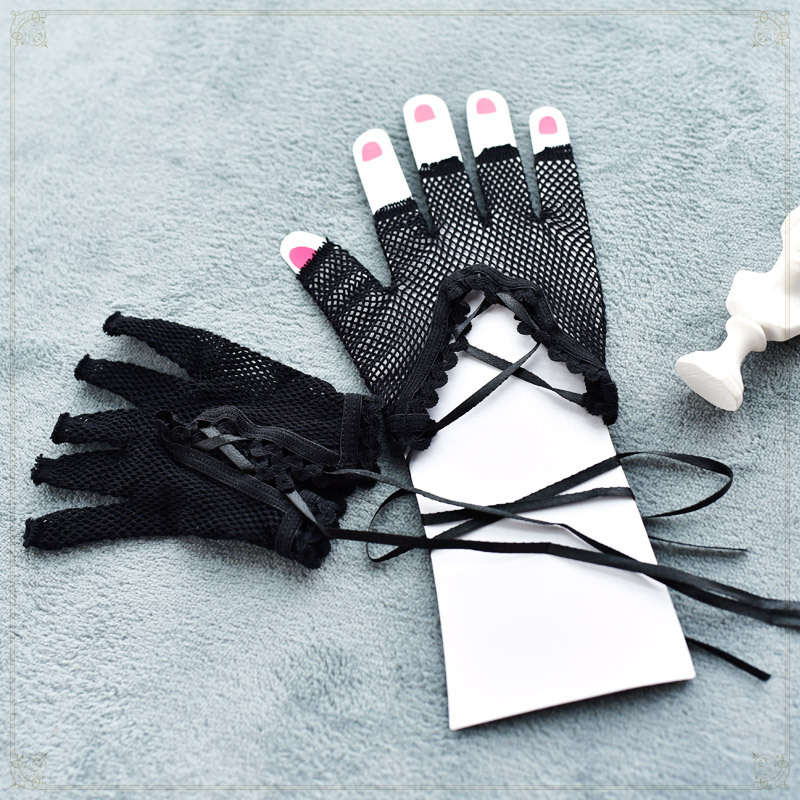 1 Pair Black Hollow Mesh Half Finger Gloves